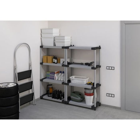 Scaffale in plastica - TOOD - 4 ripiani - Portata 80 kg per ripiano - 80x40x168 cm - Nero/grigio