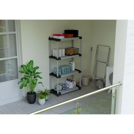 Scaffale in plastica - TOOD - 4 ripiani - Portata 80 kg per ripiano - 80x40x168 cm - Nero/grigio