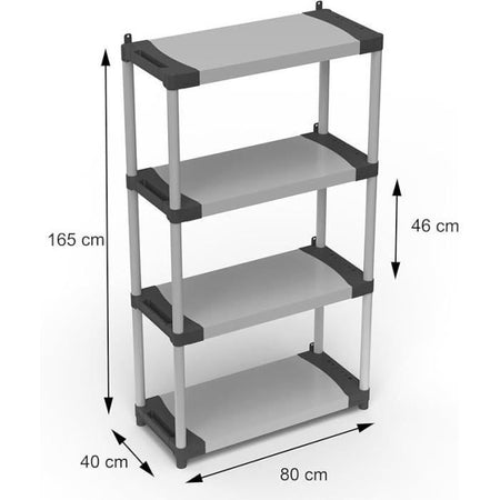 Scaffale in plastica - TOOD - 4 ripiani - Portata 80 kg per ripiano - 80x40x168 cm - Nero/grigio