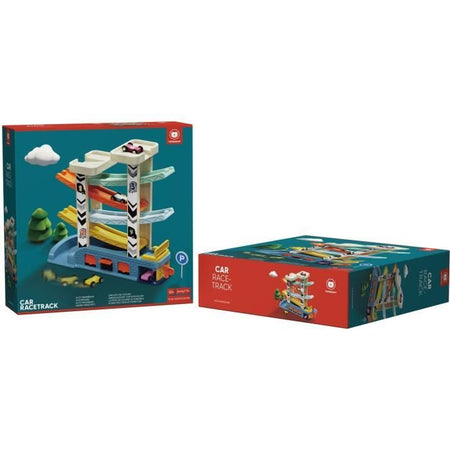 Circuito automobilistico - TOP LUMINOSO - 4 auto da corsa - 4 rampe - 2 livelli di parcheggio - Stazione di servizio