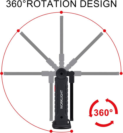 Luce Lampada da Lavoro Led Ricaricabile Magnetica Portatile Officina Torcia da Lavoro Luce Portatile Ricaricabile Led con Base Magnetica e Gancio 360° Pieghevole Impermeabile