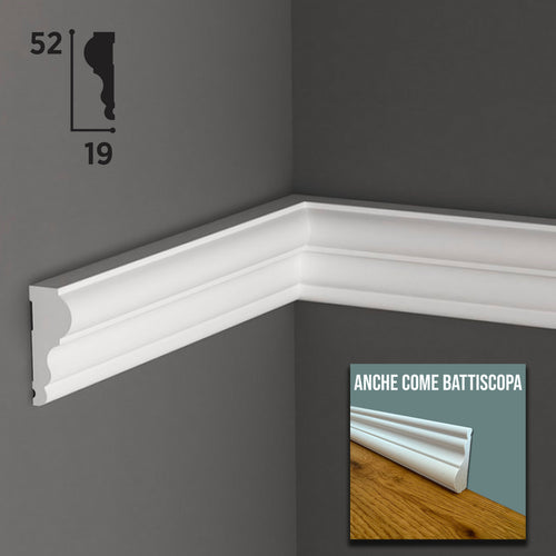 TORO per boiserie o Battiscopa in POLIMERI FeelingWood-HD 52x19mm - BIANCO (prezzo al metro)