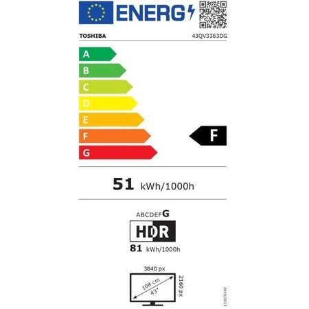 TOSHIBA 43QV3363DG - TV QLED da 43'' (108 cm) - 4K UHD 3840x2160 - HDR - Smart TV - 3xHDMI - WiFi