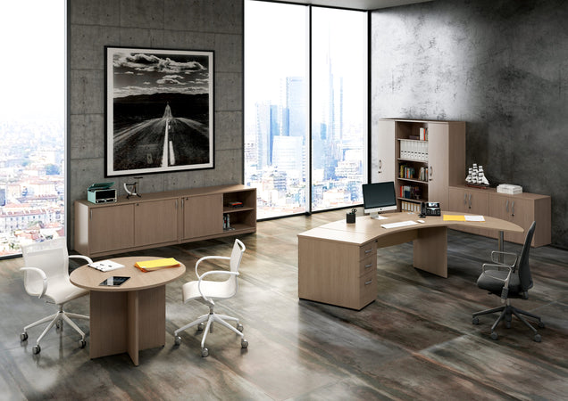 Tavolo ovale per sale riunioni in melaminico con gambe a croce cm. 140x120x73h