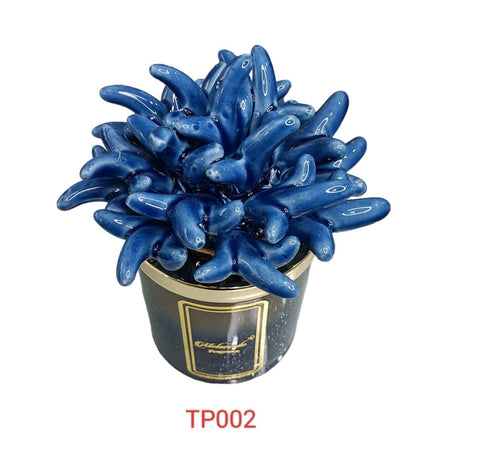 Candela artigianale Melaverde Tropicana in porcellana bicolore blu anemone, bomboniera elegante con scatola inclusa