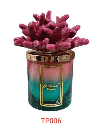 Candela artigianale Melaverde Tropicana in porcellana bicolore fucsia anemone, con scatola inclusa