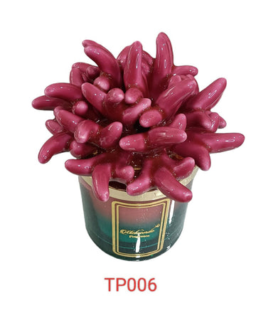 Candela artigianale Melaverde Tropicana in porcellana bicolore fucsia anemone, con scatola inclusa