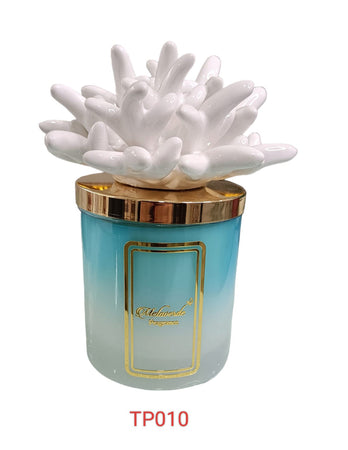 Candela artigianale Melaverde Tropicana in porcellana bicolore bianca anemone, bomboniera elegante con scatola