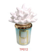 Candela piccola in ceramica bicolore Melaverde Linea Tropicana da 100gr, anemone bianco, fatta a mano e completa di scatola regalo elegante.