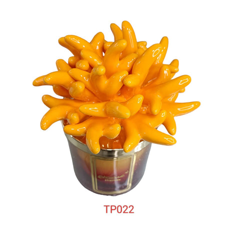 Candela Melaverde Tropicana in porcellana arancione bicolore, bomboniera artigianale con scatolo elegante
