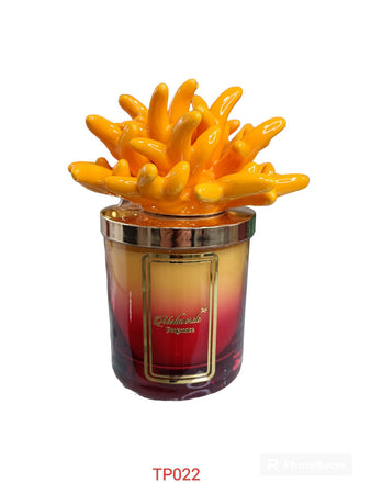 Candela Melaverde Tropicana in porcellana arancione bicolore, bomboniera artigianale con scatolo elegante