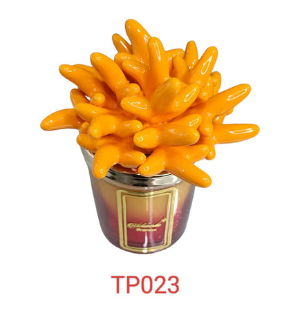 Candela Melaverde in porcellana arancione linea Tropicana, bomboniera artigianale con scatola