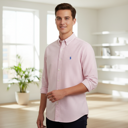 Ralph Lauren Camicia Uomo A Righe Silm Fit Cotone Elasticizzato Logo Pony Ricamato Button-down Polo