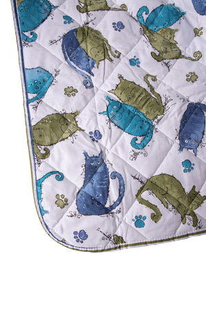 Trapuntino leggero letto copriletto in puro cotone Made In Italy GATTI AZZURRO - SmartDecoHome