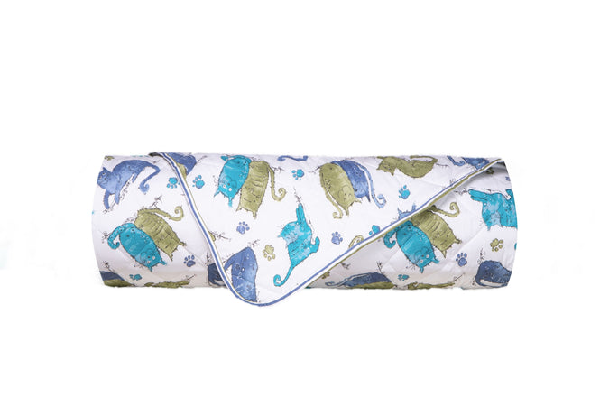 Trapuntino leggero letto copriletto in puro cotone Made In Italy GATTI AZZURRO - SmartDecoHome