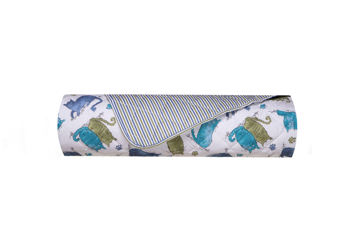 Trapuntino leggero letto copriletto in puro cotone Made In Italy GATTI AZZURRO