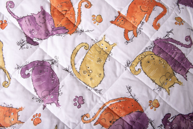 Trapuntino leggero letto copriletto in puro cotone Made In Italy GATTI ARANCIONE