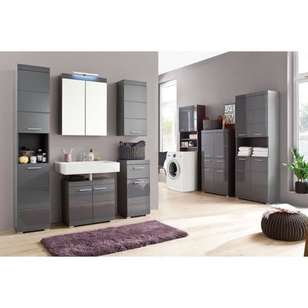 Mobile da bagno - TRENDTEAM - Amanda - 2 ante a specchio - Grigio - 60x17x77cm