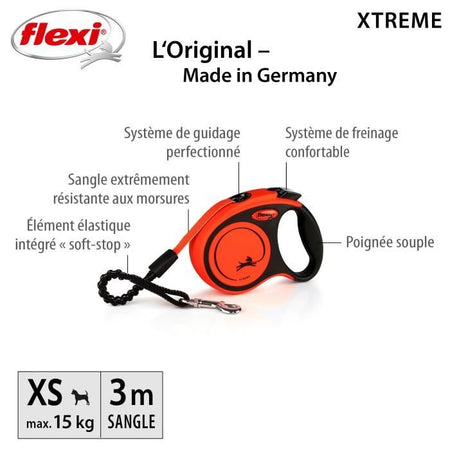 Guinzaglio TRIXIE flexi XTREME - Taglia XS - 3m - Nero e arancione