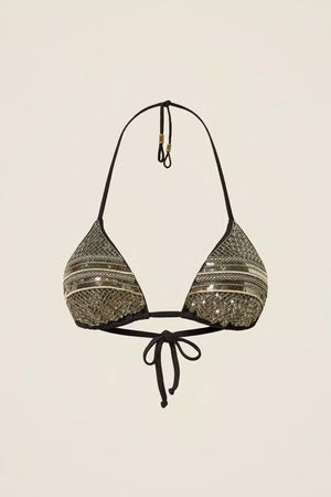 Bikini triangolo con ricamo paillettes e slip annodato | TWINSET