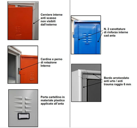 Armadio porta bagagli, valigie e trolley con base in polipropilene a 4 vani colorati cm. 100x50x190h
