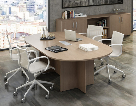 Tavolo ovale in melaminico con gambe a croce per sala riunioni cm. 380x120x73h