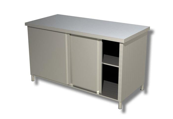 Tavolo di varie dimensioni per alimenti in acciaio inox aisi 304 con ante scorrevoli