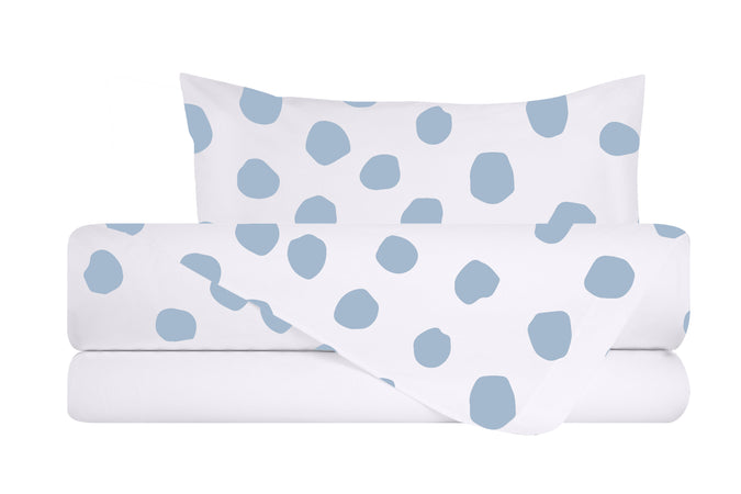 Completo letto lenzuola federe bifaccia double face stampa digitale in cotone made in italy DOT MAXI CELESTE/BIANCO