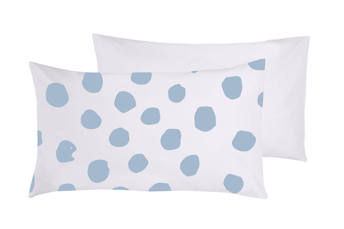 Completo letto lenzuola federe bifaccia double face stampa digitale in cotone made in italy DOT MAXI CELESTE/BIANCO