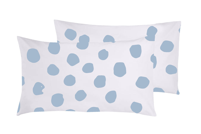 Set 2 federe coppia di federe stampa digitale 100% cotone Made in Italy DOT MAXI  CELESTE