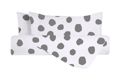 Set Copripiumino federe parure Copripiumino Stampa Digitale 100% Cotone, Made in Italy DOT MAXI GRIGIO