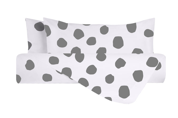 Set Copripiumino federe parure Copripiumino Stampa Digitale 100% Cotone, Made in Italy DOT MAXI GRIGIO
