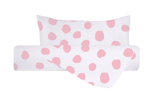 Set Copripiumino federe parure Copripiumino Stampa Digitale 100% Cotone, Made in Italy DOT MAXI ROSA