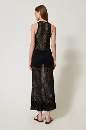 TWINSET | Abito lungo a rete in maglia lurex