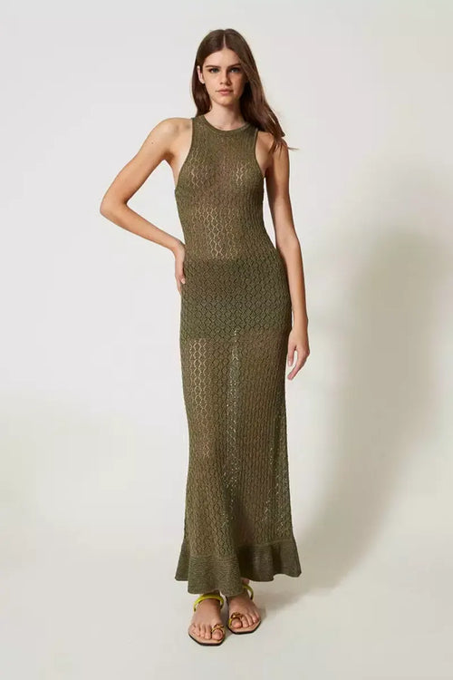 TWINSET | Abito lungo a rete in maglia lurex