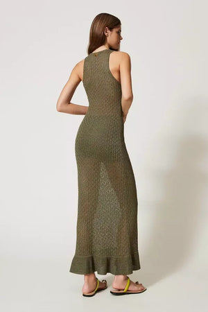 TWINSET | Abito lungo a rete in maglia lurex