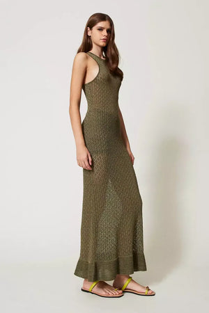 TWINSET | Abito lungo a rete in maglia lurex