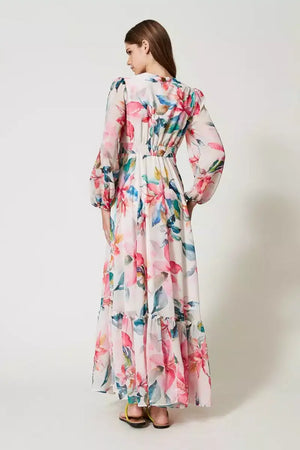 TWINSET | Abito lungo in georgette con stampa a fiori