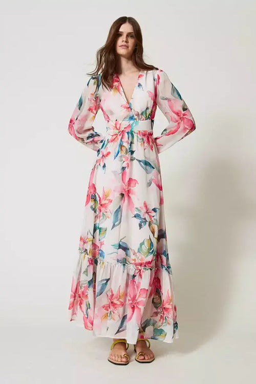 TWINSET | Abito lungo in georgette con stampa a fiori