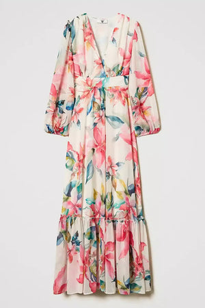 TWINSET | Abito lungo in georgette con stampa a fiori