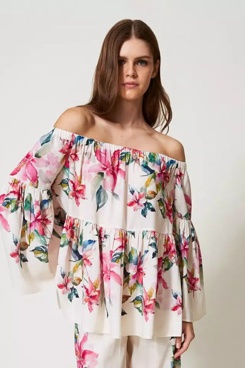 TWINSET | Blusa in misto lino con stampa a fiori