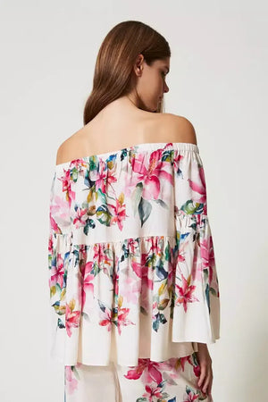 TWINSET | Blusa in misto lino con stampa a fiori
