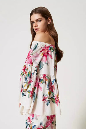 TWINSET | Blusa in misto lino con stampa a fiori