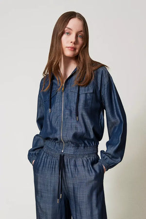 TWINSET | Felpa in chambray con zip