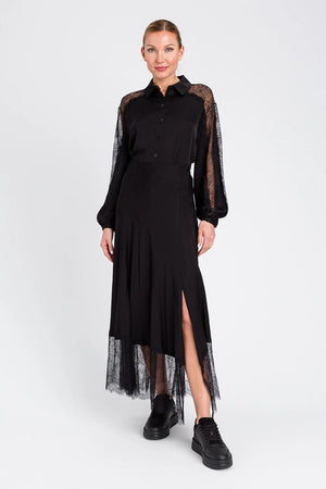 TWINSET | Gonna longuette in satin con pizzo