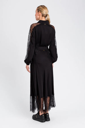TWINSET | Gonna longuette in satin con pizzo