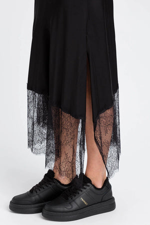 TWINSET | Gonna longuette in satin con pizzo