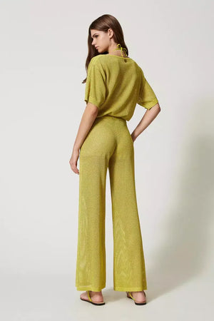 TWINSET | Pantaloni wide leg in maglia a rete