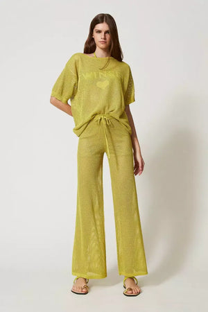 TWINSET | Pantaloni wide leg in maglia a rete