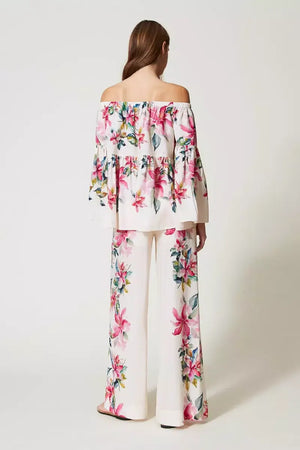 TWINSET | Pantaloni in misto lino con stampa a fiori